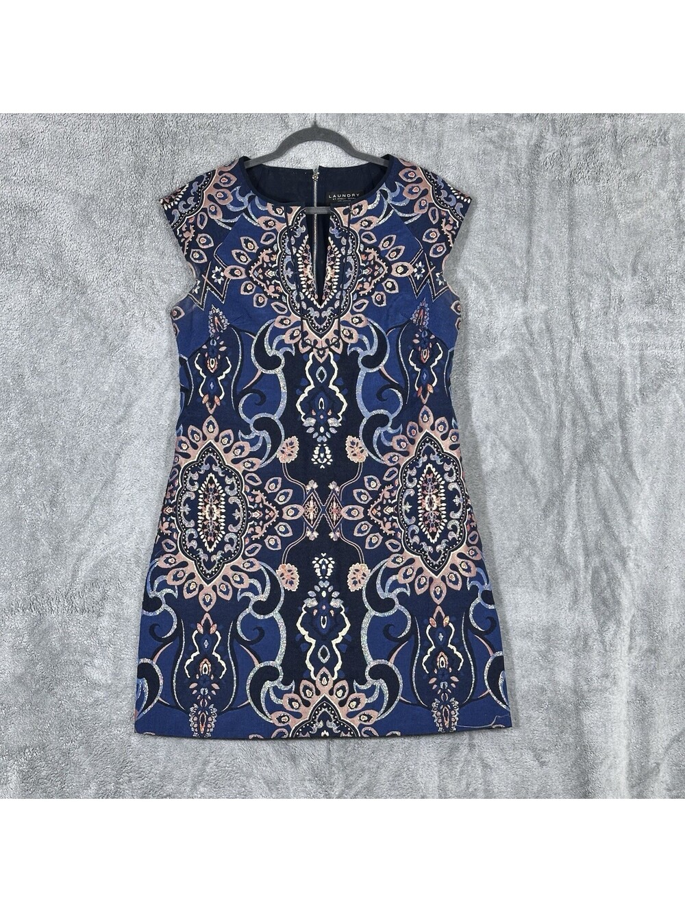Laundry Women’s Size Lg. Embroidered Style Boho Jacquard Dress V-Neck Cutout